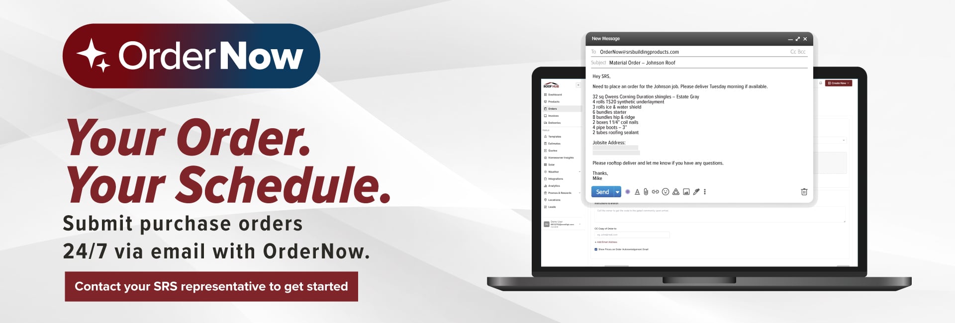 Submit purchase orders 24/7 via email